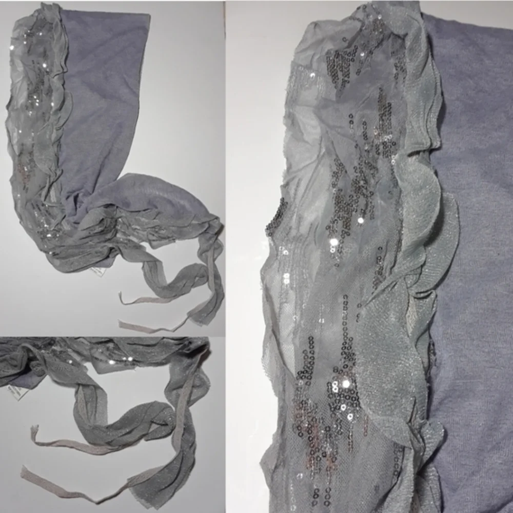 Mixed Materials Sequin Trimmed Frilly Scarf